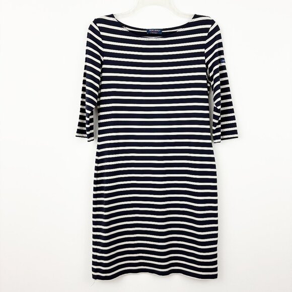 Saint James Propriano Form-Fitting Nautical Stripe Dress Size 6 Navy White - Picture 2 of 10